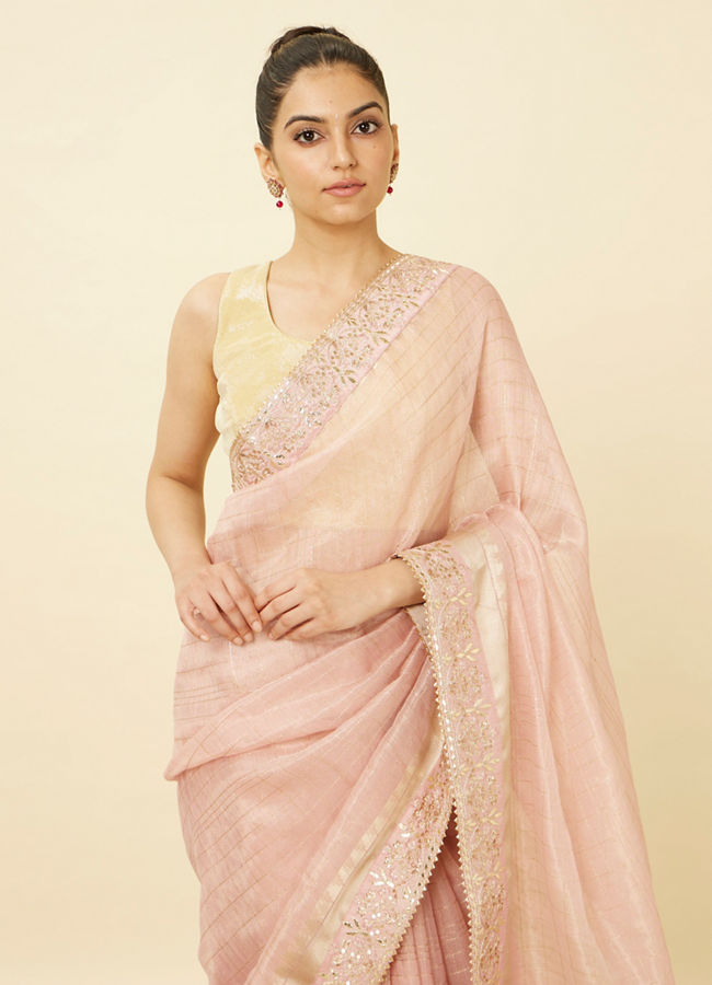 Rose Shadow Pink Saree with Floral Patterned Borders image number 1